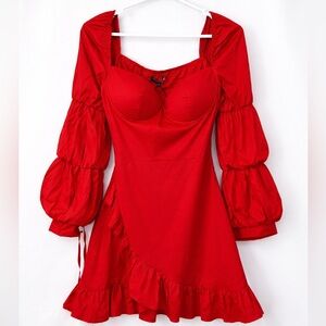Fashion Nova Miranda Poplin Mini Dress Red Puff Sleeve Bustier XL NWT